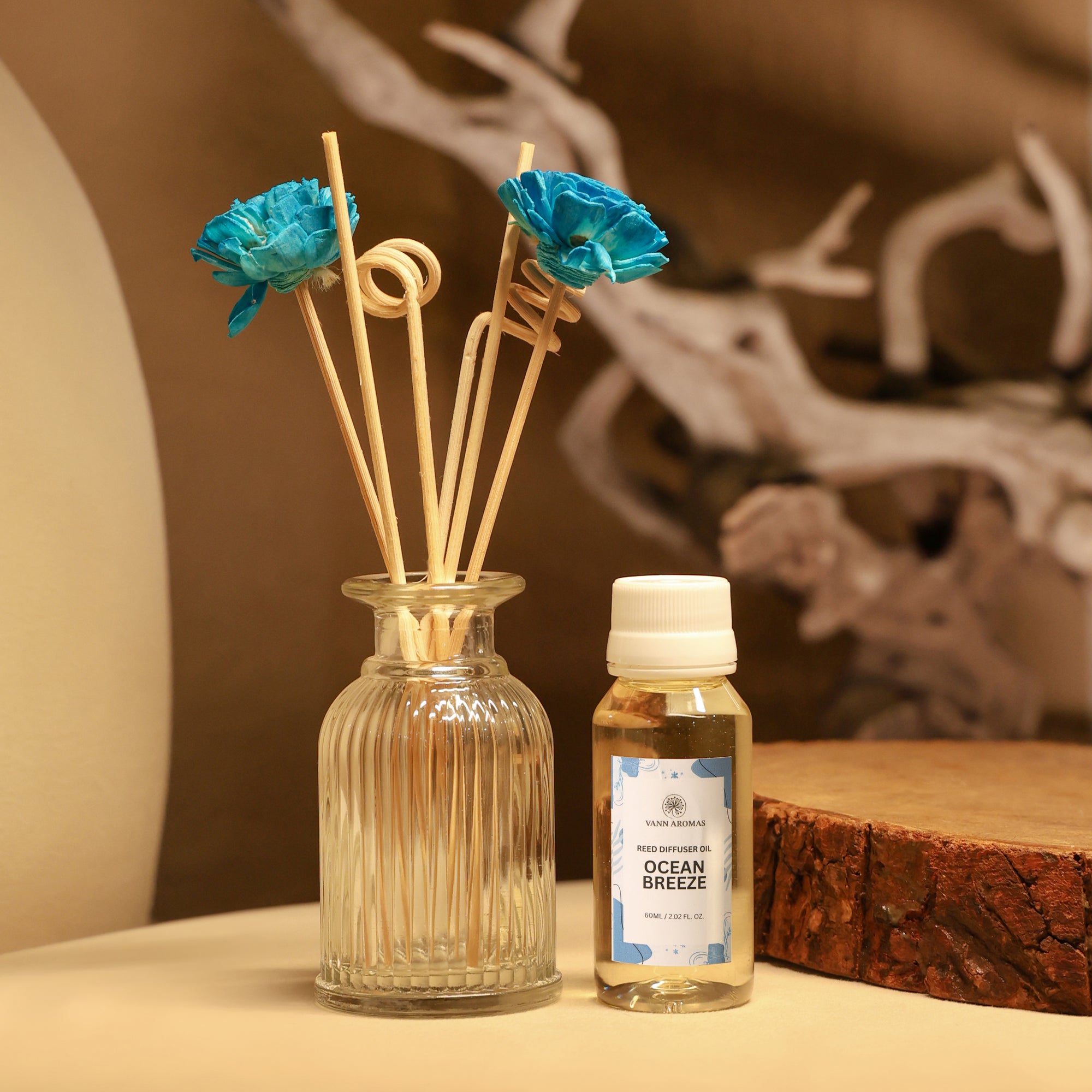 Reed Diffuser  (Pack - 60 ML) | Ocean Breeze Fragrance | Eco-Friendly with Natural Rattan Sticks