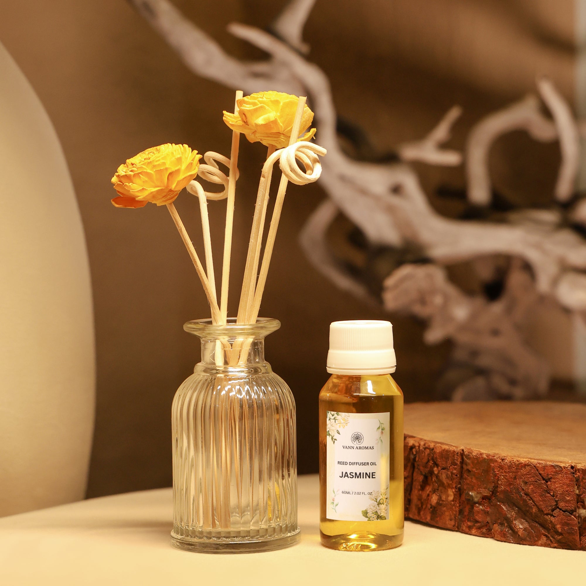 Reed Diffuser  (Pack - 60 ML) | Jasmine Fragrance | Eco-Friendly with Natural Rattan Sticks
