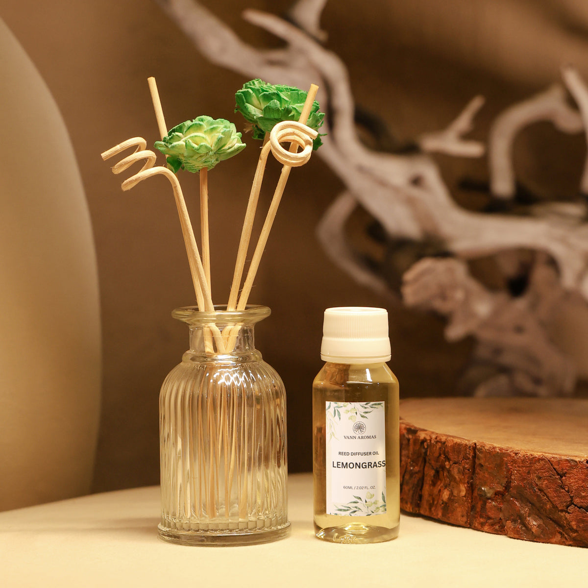 Reed Diffuser  (Pack - 60 ML) | Lemongrass Fragrance | Eco-Friendly with Natural Rattan Sticks Vann Aromas