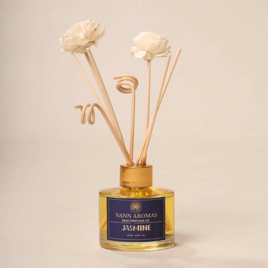 Reed Diffuser  (Pack - 120 ML) | Jasmine Fragrance | Eco-Friendly with Natural Rattan Sticks