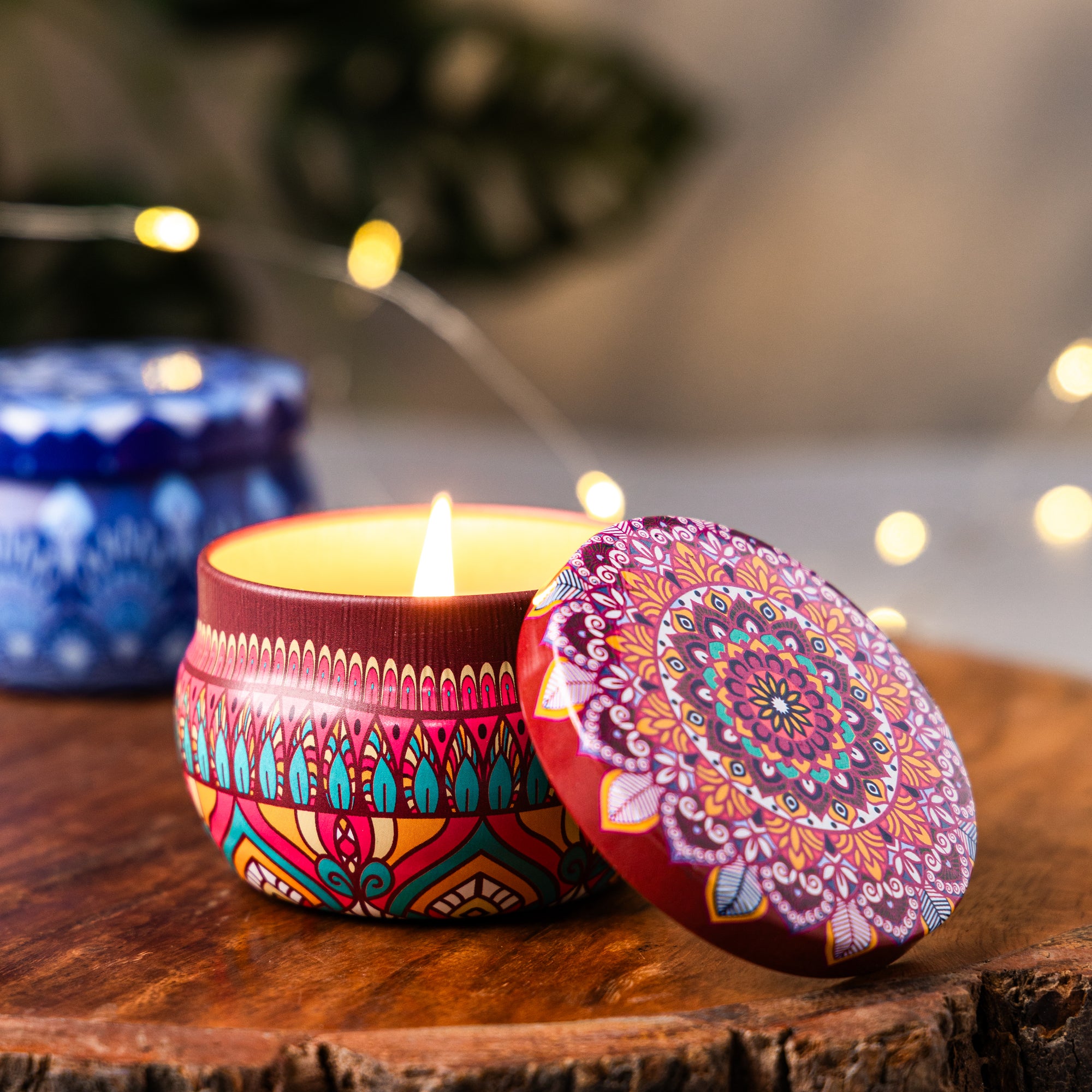 Mandala Tin Soy Candles - 150gm Each, Set of 2