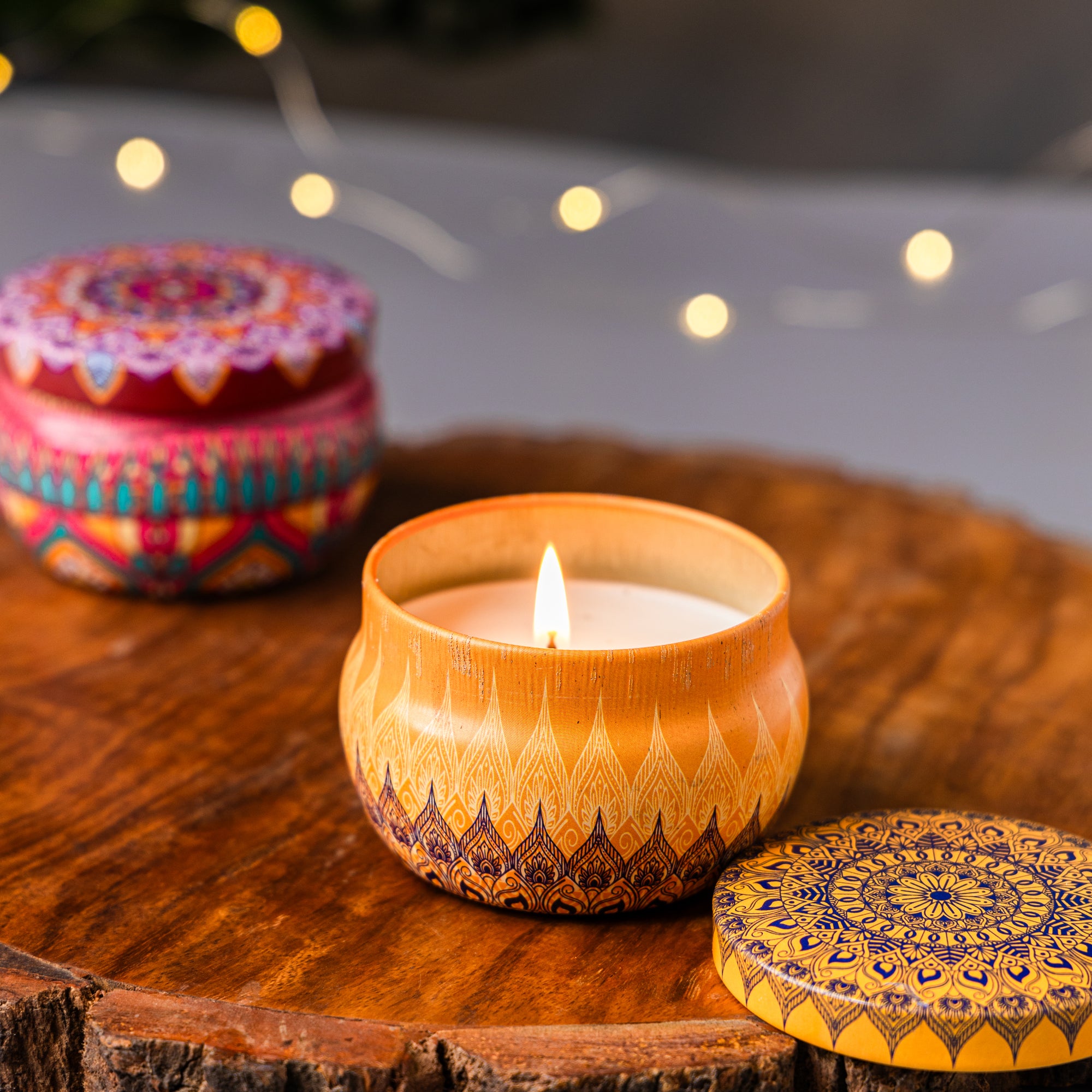 Mandala Tin Soy Candles - 150gm Each, Set of 2