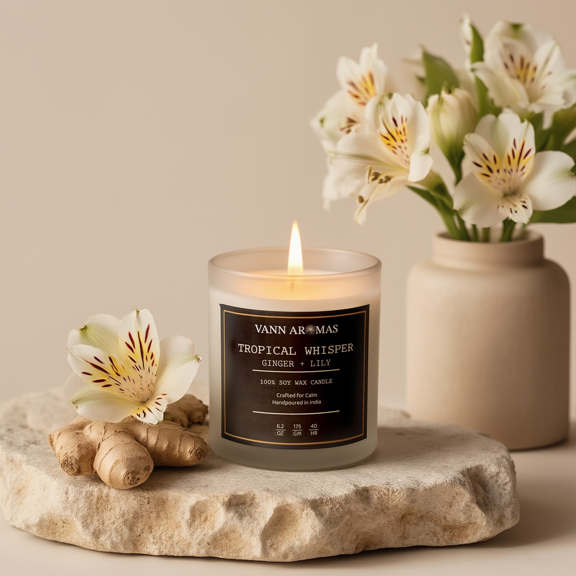 Tropical Whisper – Ginger + Lily, Frosted Jar, 175gm