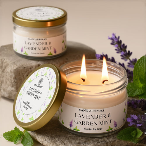 2-Wick Luxury Glass Jar Candle | Lavender & Garden Mint | Double the Glow, Double the Ambience