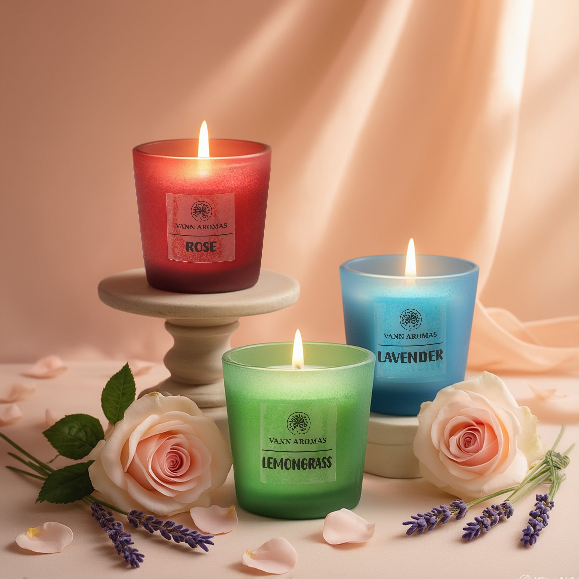 Set of 3 Candles: Rose, Vanilla, Lavender & Lemongrass Collection